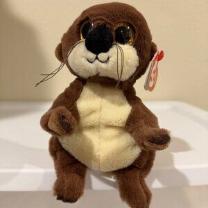 Ty Beanie Bellies Brown Mitch Otter Plush Stuffed Toy Sparkle Eyes New WT